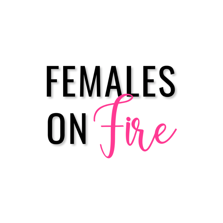 Graphic design with the phrase 'females on air,' featuring a pink microphone illustration.