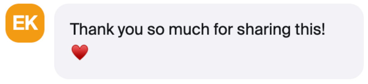 A message from Sarah Masci at 11:03 AM reads, "That was perfect!!" followed by a heart eyes emoji and a red heart reaction.